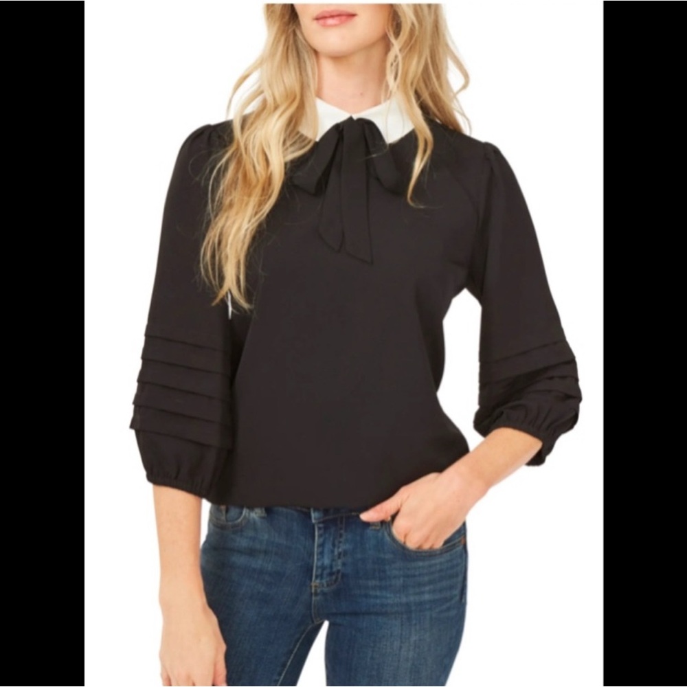 CHANEL STYLE PLEATED SLEEVE BLOUSE